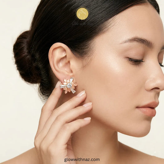 Celestial Peach Sunburst Studs glow with naz