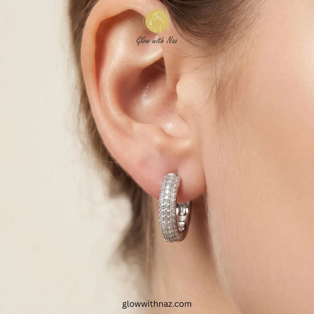 Classic silver multi row clear pave zircon huggie hoop earrings by Glow With Naz