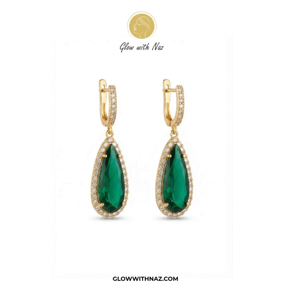 Premium Big Emerald Teardrop Hoop Earring for Women