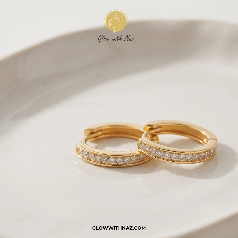 Premium Gold Plated Glass Crystal Hoops for Women