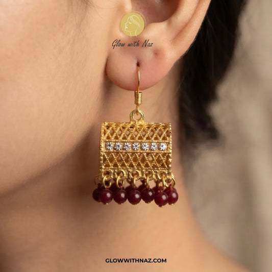 Cylinder Meroon Jhumka Earring Trending Diamond & Maroon Drop Earrings