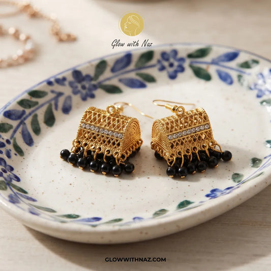 Cylinder Black Jhumka Trending Diamond & Black Drop Earrings