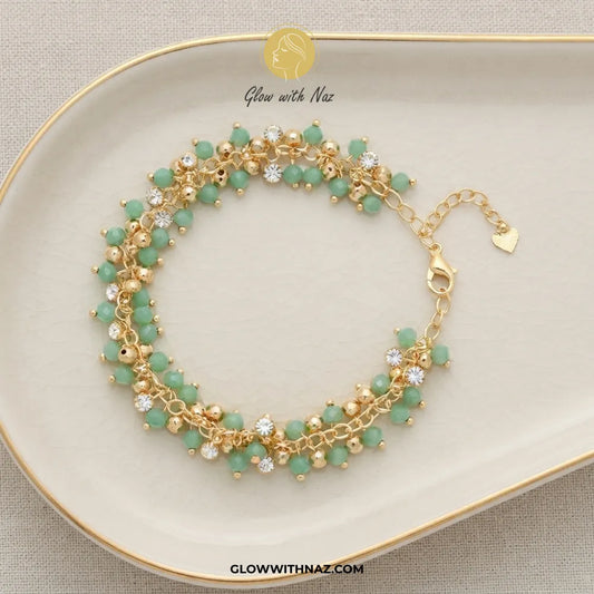 Faceted Sea Green Bead Woven Chain Bracelet – Glow With Naz