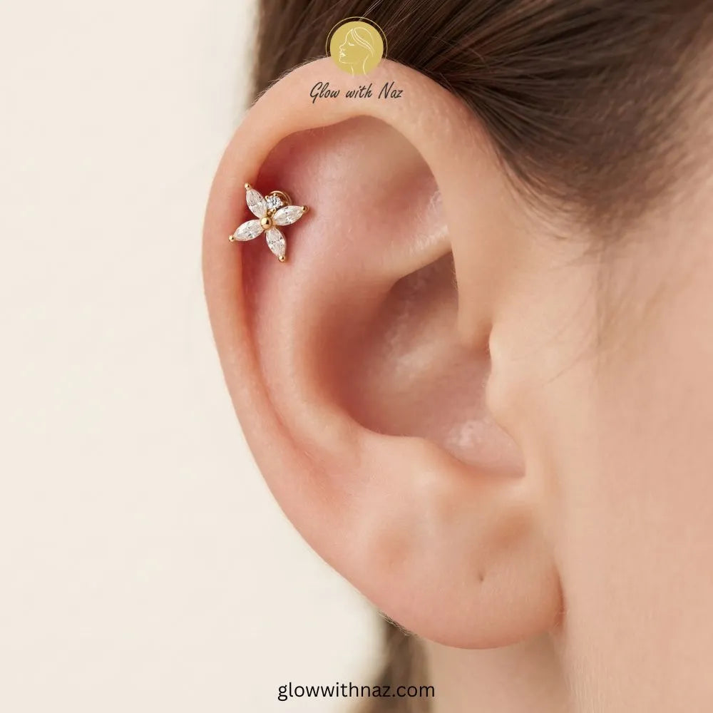 Gold Crystal Butterfly Flat Back Helix Cartilage Piercing