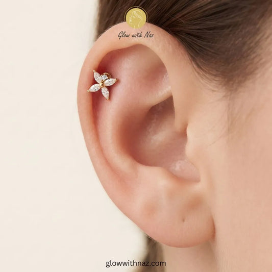 Gold Crystal Butterfly Flat Back Helix Cartilage Piercing
