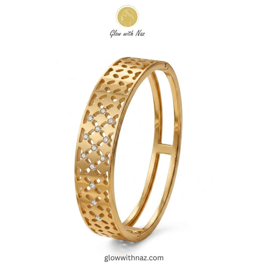 Gold Filigree Cutwork Zircon Bangle Bracelet