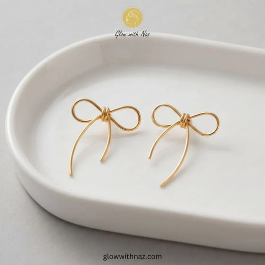 Gold Wire Sculpted Big Bow Stud Earrings