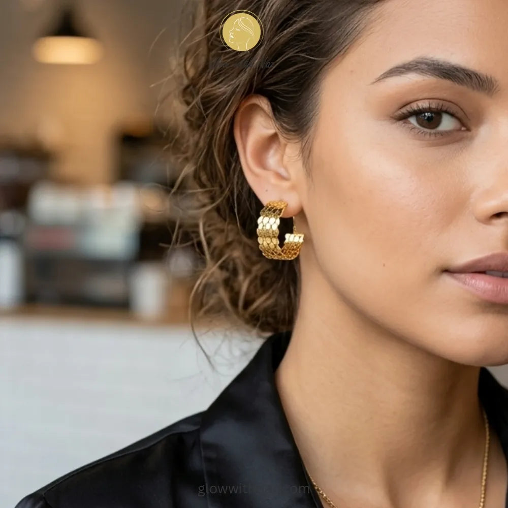High-quality wave-textured hoops from the Glow with Naz jewelry collection