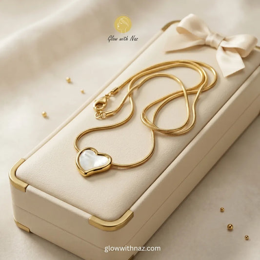 Gold Mother of Pearl Heart Pendant Snake Chain Necklace in Pakistan – Anti-Tarnish Stainless Steel | Glow with Naz