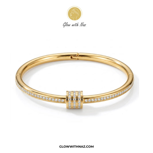 Waterproof 18k Gold Plated Crystal Double Bangle Bracelet