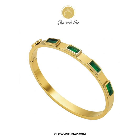 Emerald Green Stone Gold Hand Cuff Bracelet
