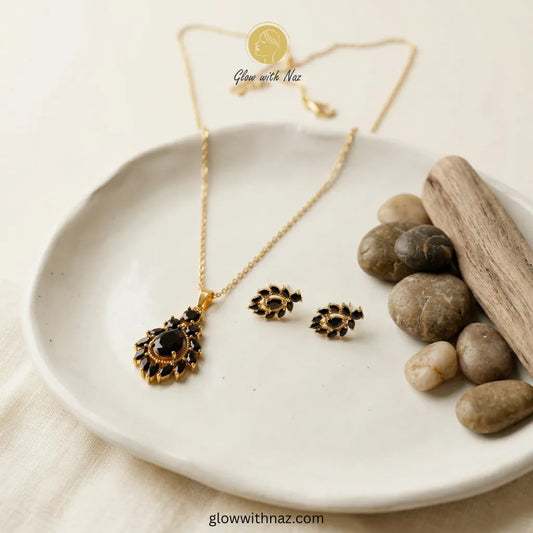 Black Zircon Necklace Set with Earrings