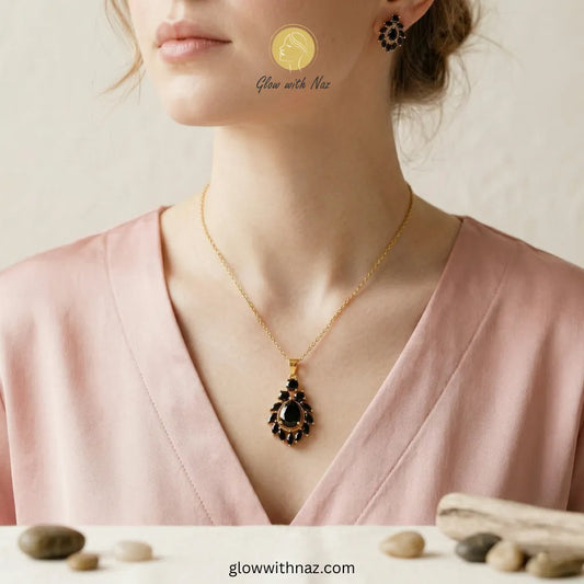 Black Zircon Necklace Set with Earrings