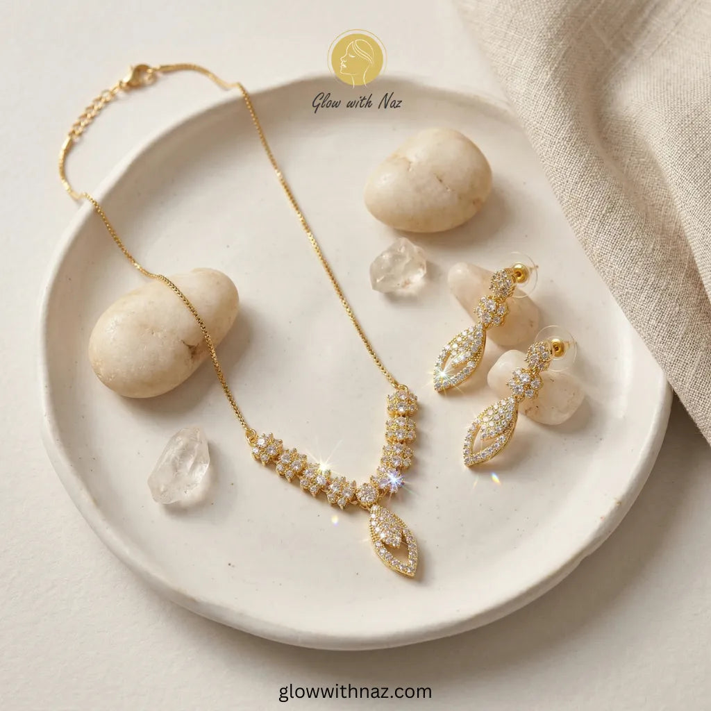 Gold Plated Radiant Blossom Zircon Necklace Jewelry Set