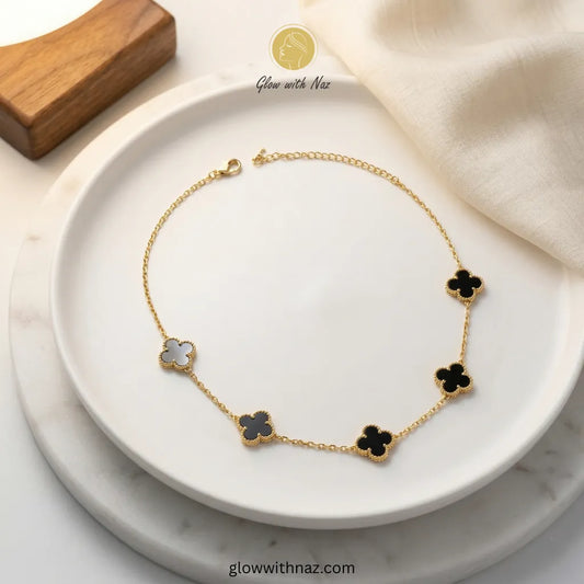 5 Clover Stylish Gold Plated Necklace