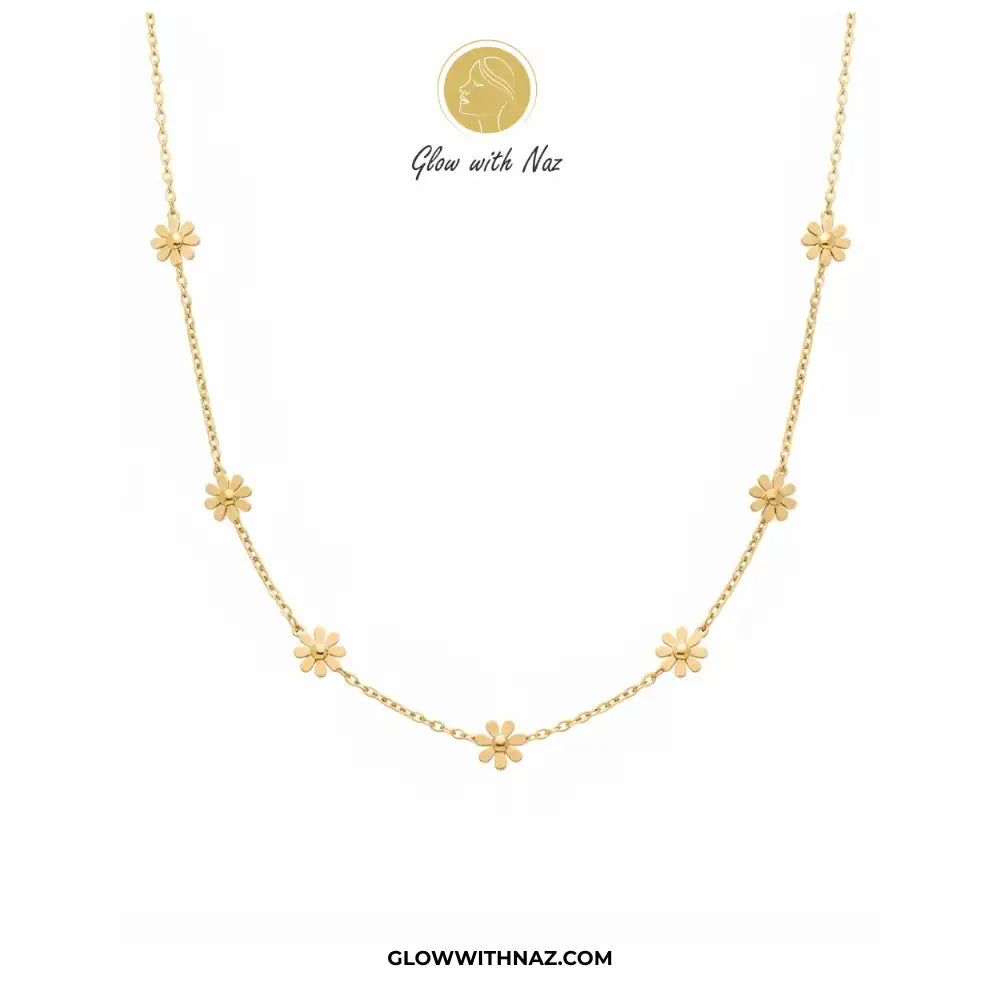 Stainless Steel 7 Daisy Flower Diamond Necklace