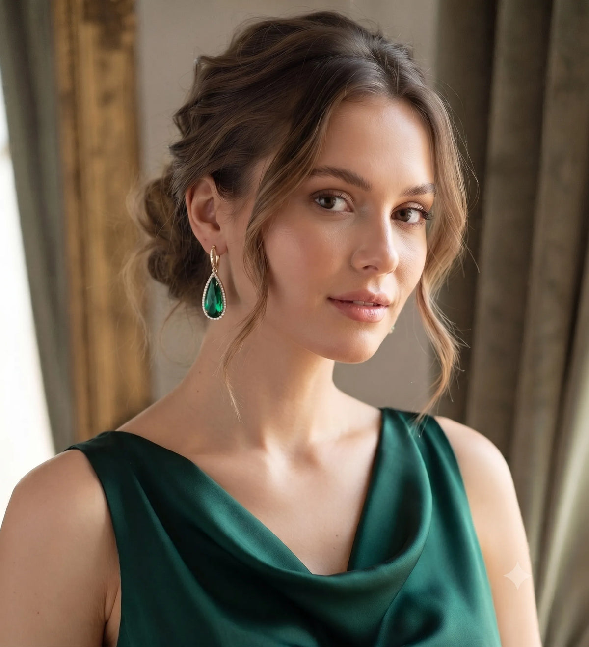 Emerald Big Tear Drop Earring and Pendant Set