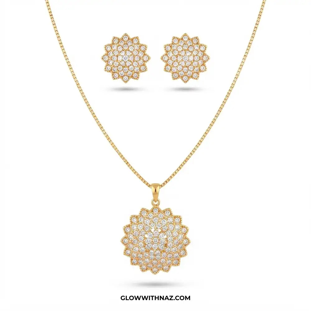 Zircon Burst Golden Pendant & Necklace Set