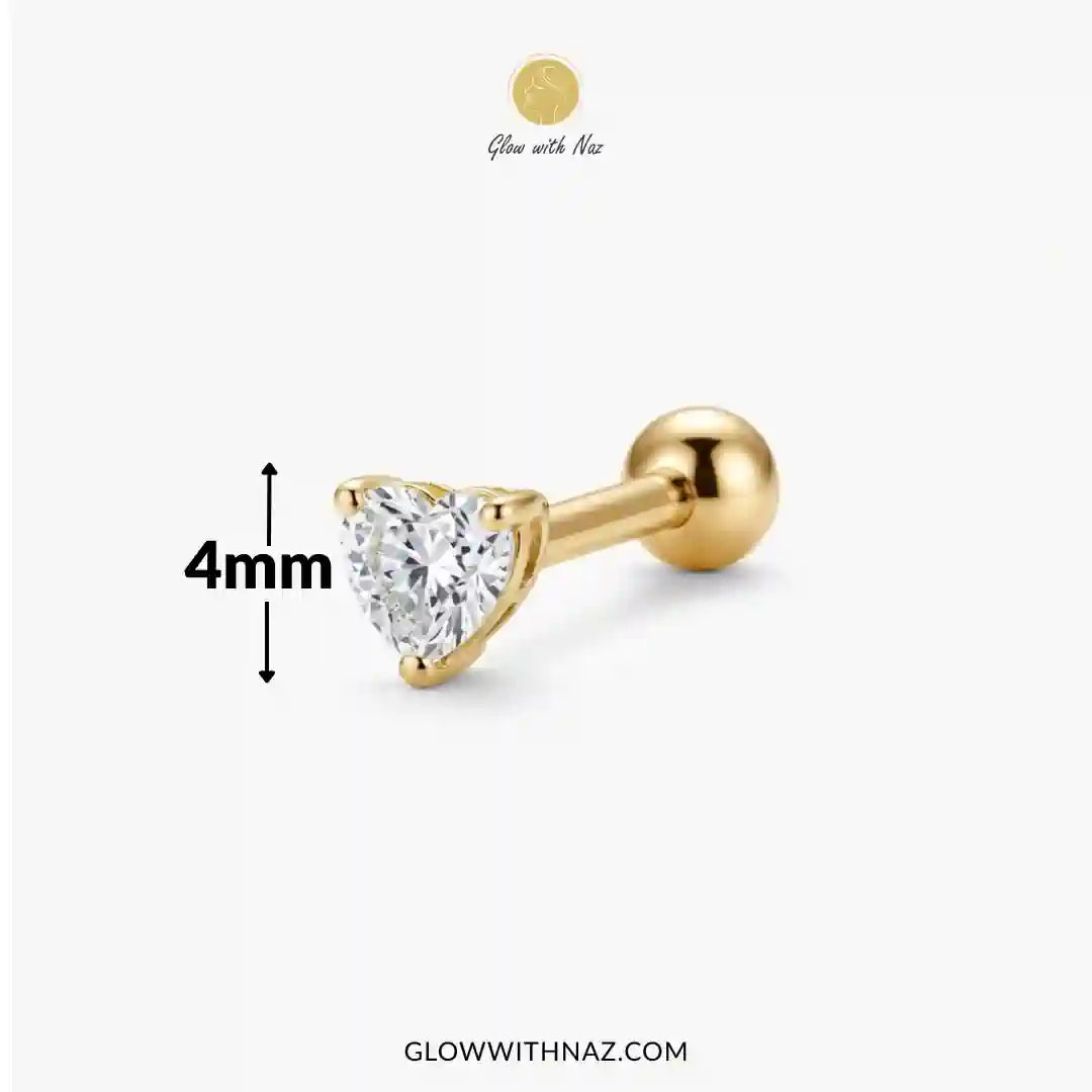 Premium Gold Heart Zircon Stainless Steel Nose Pin