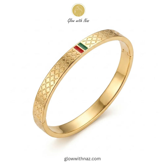 Nayab Red & Green Charm Gold Bangle Bracelet