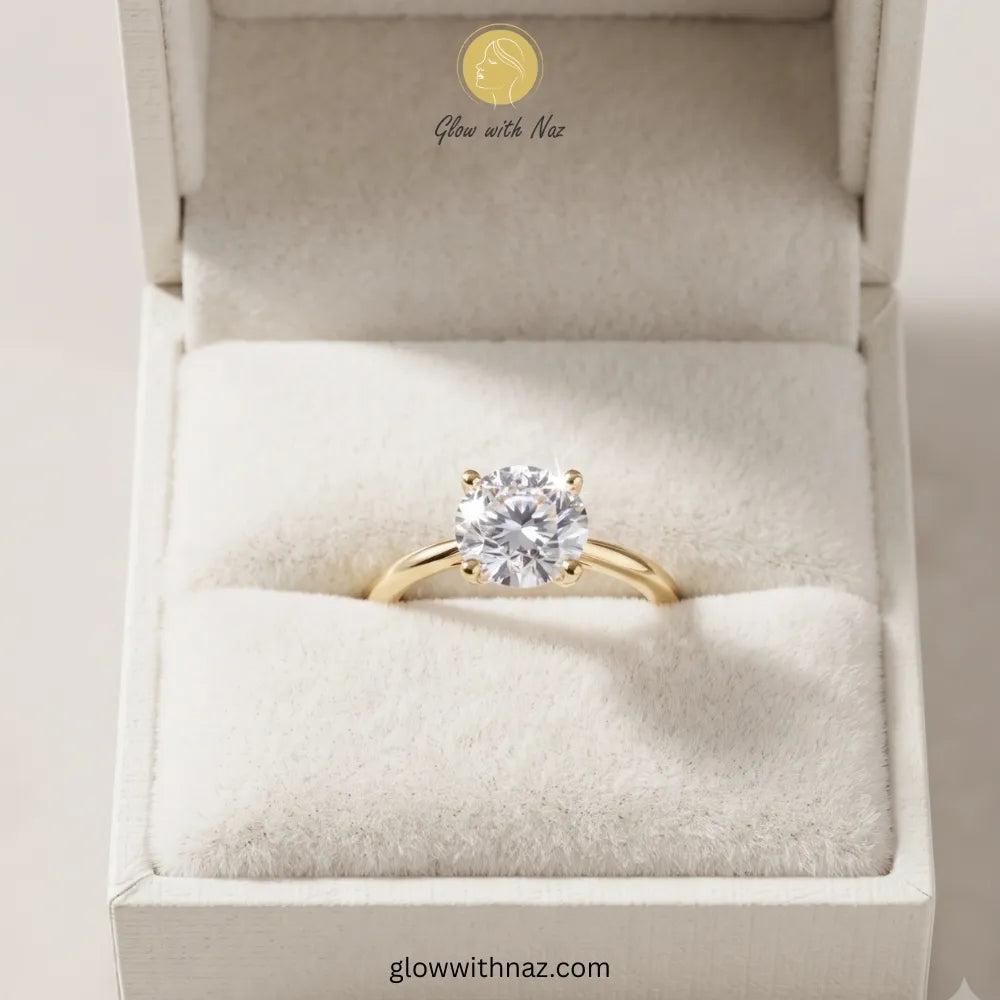Minimal Golden Round Diamond Adjustable Statement Ring for Her