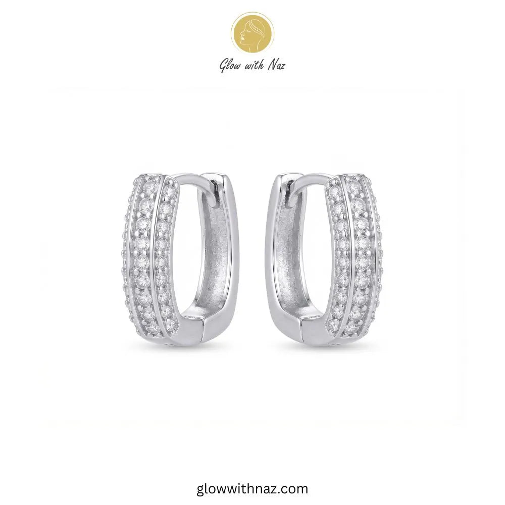 Silver Zircon Double Row Square Huggie Hoop Earrings – Glow With Naz