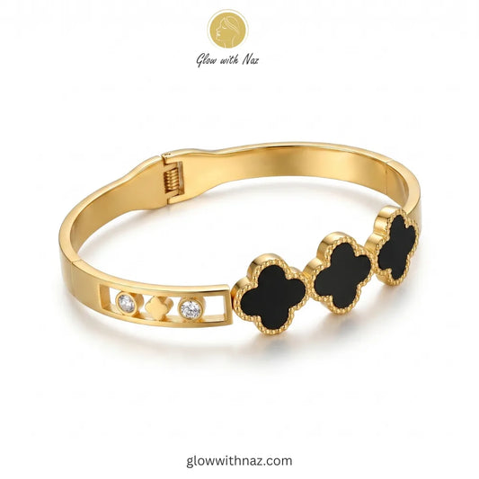 Triple Noir Clover Crystal Hand Cuff Bracelets
