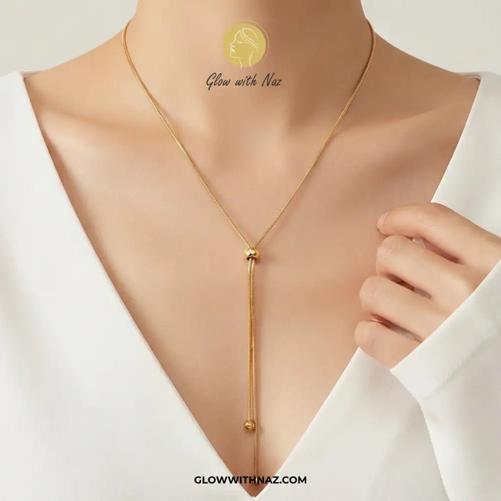 Anti-Tarnish Adjustable Gold Bead Lariat Pendant Necklace - Anti-Tarnish Adjustable Gold Bead Lariat Pendant NecklaceJewelryGlow With NazGlow With NazN0051Anti-Tarnish Adjustable Gold Bead Lariat Pendant Necklace