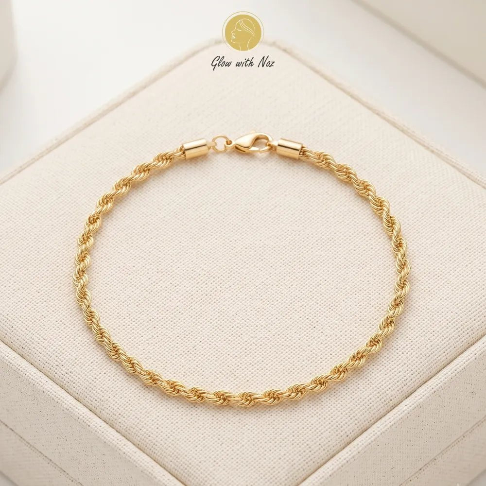 Anti-Tarnish Stunning Twisted Rope Bracelet for Women - Anti-Tarnish Stunning Twisted Rope Bracelet for WomenJewelryGlow With NazGlow With NazB0059B0059Detail shot of the stunning tarnish-free stainless steel hand cuff bracelet highlighting its textured rope pattern