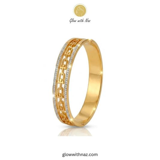 Bundle Offer: Textured Gold Hand Cuff Bracelet & Stainless Steel Hand Cuff Bracelet with Pave Accents - Bundle Offer: Textured Gold Hand Cuff Bracelet & Stainless Steel Hand Cuff Bracelet with Pave AccentsJewelryGlow With NazGlow With NazLuxurious cut-out gold bangle with pave stone accents by Glow with Naz
