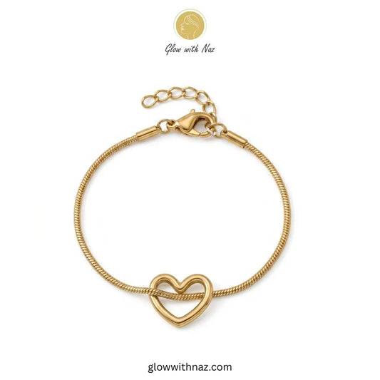 Dainty Heart Charm Gold-plated Stainless Steel Chain Bracelet - Dainty Heart Charm Gold-plated Stainless Steel Chain BraceletJewelryGlow With NazGlow With NazB0054B0054Dainty gold heart charm snake chain bracelet by Glow with Naz