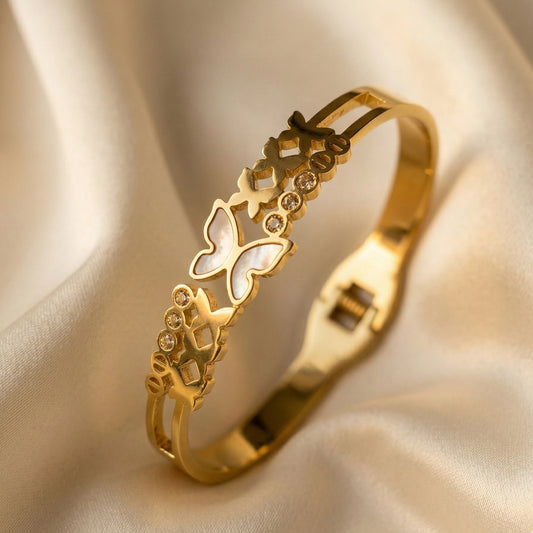 Elegant Butterfly Shell Inlay Bangle - Elegant Butterfly Shell Inlay Bangle Jewelry Glow with Naz Glow With Naz N-B009 Elegant Butterfly Shell Inlay Bangle