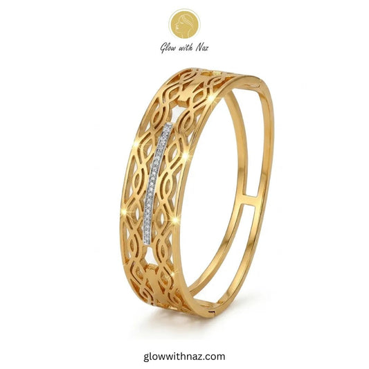 Elegant Filigree Gold-Plated Stainless Steel Hand Cuff Bracelet - Elegant Filigree Gold-Plated Stainless Steel Hand Cuff BraceletJewelryGlow With NazGlow With NazB0044B0044Elegant filigree gold bangle with diamond-look bar by Glow with Naz
