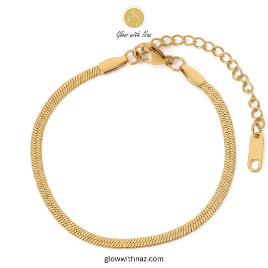 Elegant Gold-Plated Simple Stainless Steel Snake Chain Bracelet - Elegant Gold-Plated Simple Stainless Steel Snake Chain BraceletJewelryGlow With NazGlow With NazB0039B0039Elegant Gold-Plated Herringbone Chain Bracelet