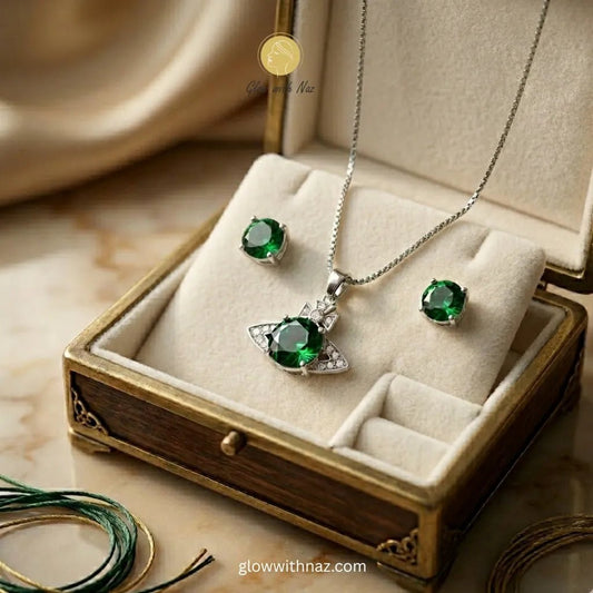 Emerald Green Zircon Pendant & Earrings Set - Emerald Green Zircon Pendant & Earrings SetJewelryGlow With NazGlow With NazN-N031N-N031Emerald Green Zircon Pendant & Earrings Set