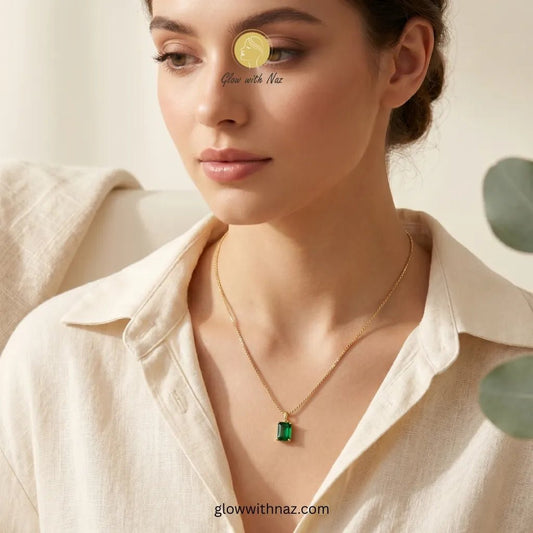Gold Emerald Rectangle Pendant Necklace - Gold Emerald Rectangle Pendant NecklaceJewelryGlow With NazGlow With NazN-N025N-N025Gold Emerald Green Rectangular Pendant Necklace Online Pakistan | Glow with Naz