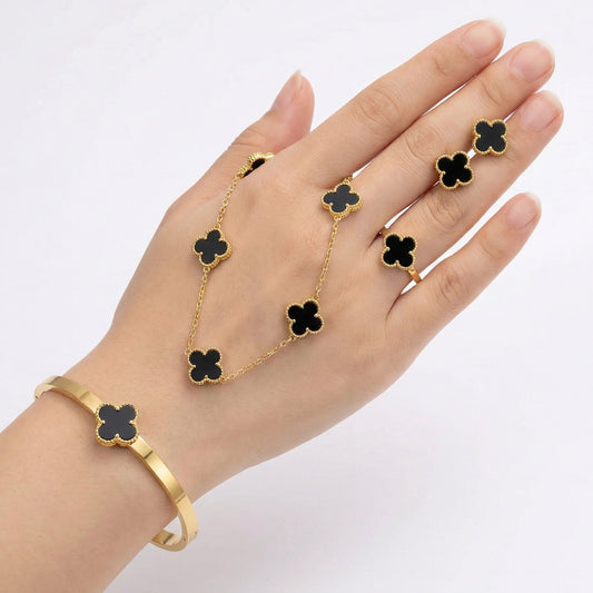 Gold Plated Black Clover Set - Gold Plated Black Clover SetJewelryGlow with NazGlow With NazGold Plated Black Clover Set