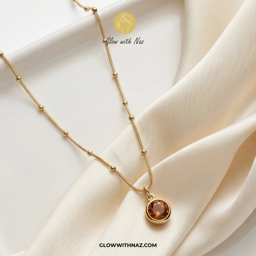 Gold Plated Stainless Steel Beaded Chain Amber Stone Pendant Necklace - Gold Plated Stainless Steel Beaded Chain Amber Stone Pendant NecklaceJewelryGlow With NazGlow With Naznecklace, pendant necklace, necklace set, locket set, simple necklace, pendant set, pendant, chain necklace, diamond pendant, diamond necklace, locket necklace, neck chain, girls locket, heart locket, pendant for girls, necklace for girls, heart necklace, locket for girls, diamond locket, pendant necklace for girls, heart ch