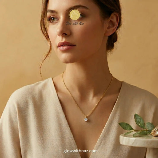 Gold Solitaire Diamond Style Necklace - Gold Solitaire Diamond Style NecklaceJewelryGlow With NazGlow With NazN-N035N-N035Gold solitaire diamond style round zircon bezel pendant on snake chain necklace in wooden velvet - lined display tray anti - tarnish stainless steel by Glow with Naz