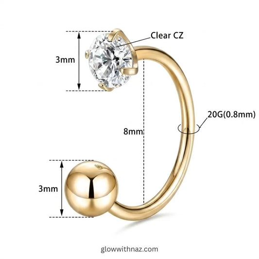 Gold Zircon C-Shape Stainless Steel Nose Ring - Gold Zircon C-Shape Stainless Steel Nose RingJewelryGlow With NazGlow With NazNR001NR001Gold Zircon Stainless Steel Nose Ring