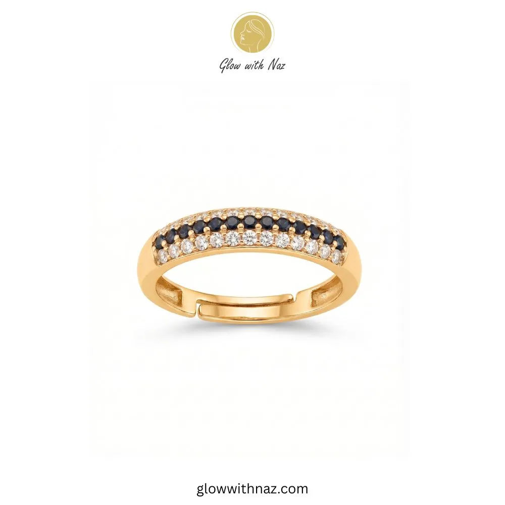 Golden zircon challa ring featuring a black line CZ stone accent by Glow With Naz