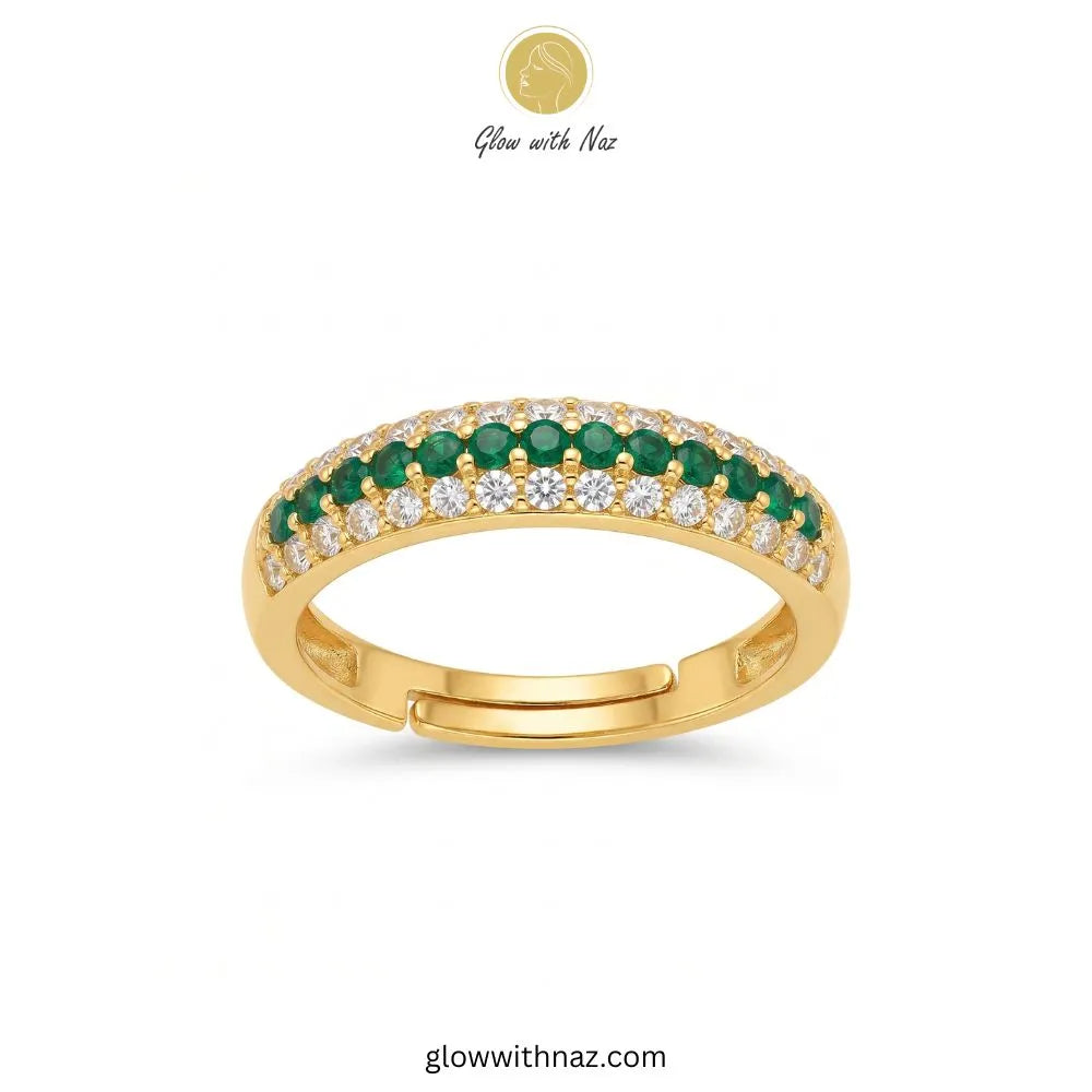 Golden zircon challa ring featuring a green line CZ stone accent by Glow With Naz