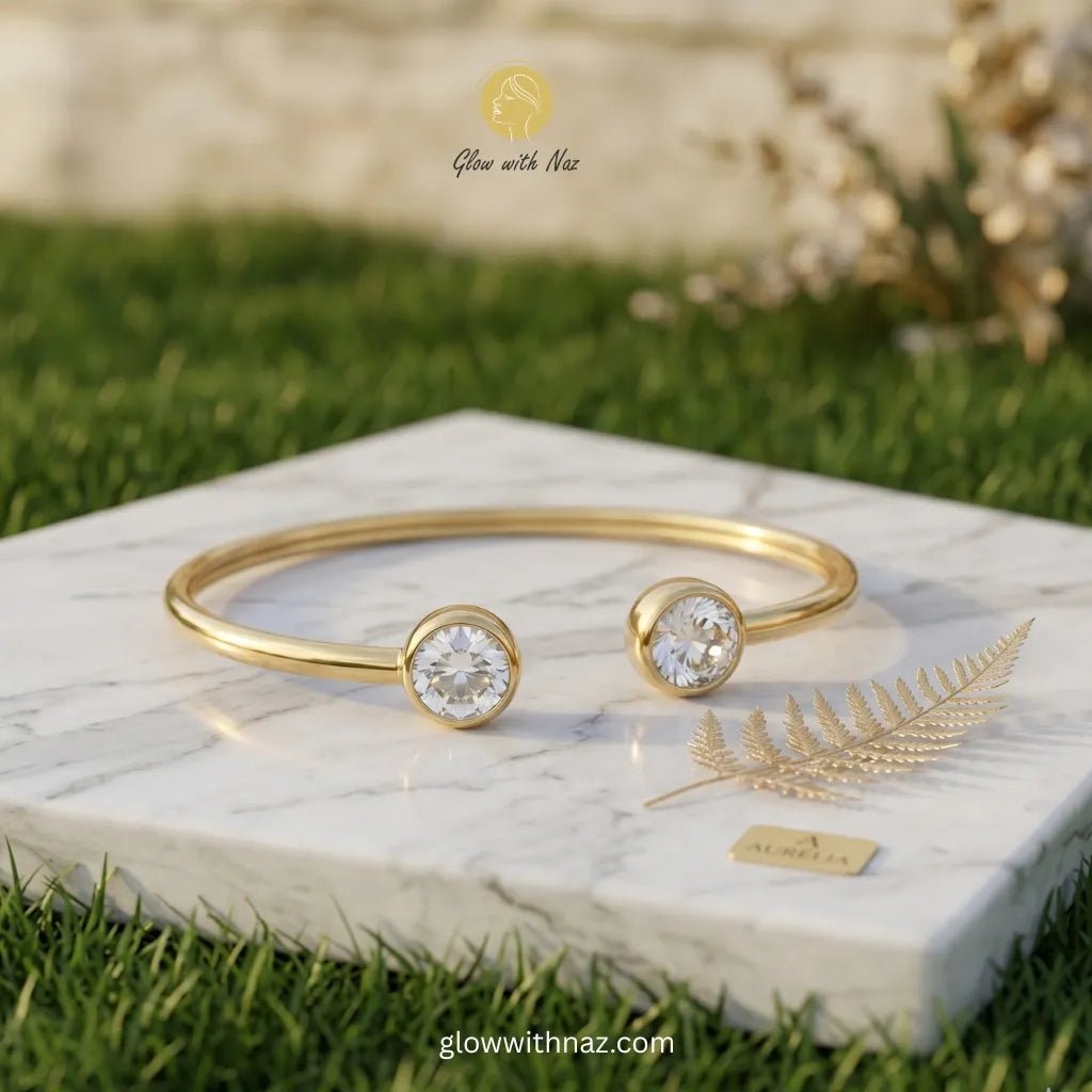 Heart Hoop Earrings & Cuff Bracelet Deal - Heart Hoop Earrings & Cuff Bracelet DealJewelryGlow With NazGlow With Naz100011100011Gold Laam Bracelet Zircon Open Cuff Bangle