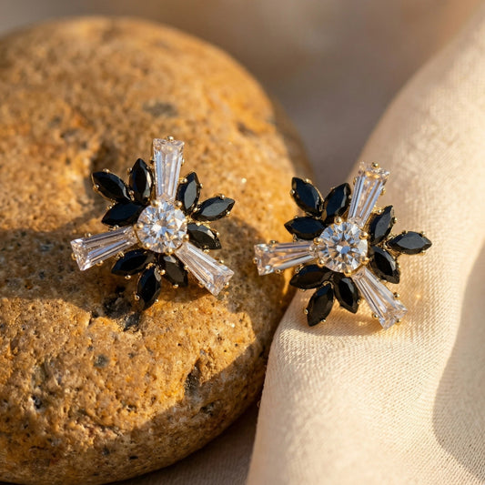 Midnight Onyx Starburst Studs with Baguette Crystal Accents - Midnight Onyx Starburst Studs with Baguette Crystal AccentsJewelryGlow with NazGlow With NazN-E004Midnight Onyx Starburst Studs with Baguette Crystal Accents