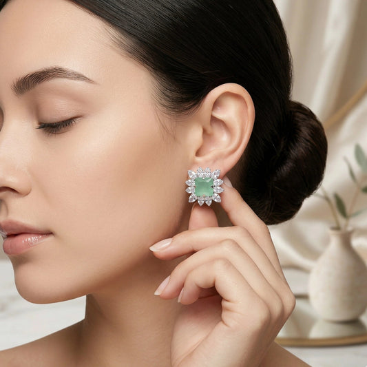 Mint Green Square Cut Earrings with Brilliant Sunburst Crystal Border - Mint Green Square Cut Earrings with Brilliant Sunburst Crystal BorderJewelryGlow with NazGlow With NazN-E006N-E006Mint Green Square Cut Earrings with Brilliant Sunburst Crystal Border