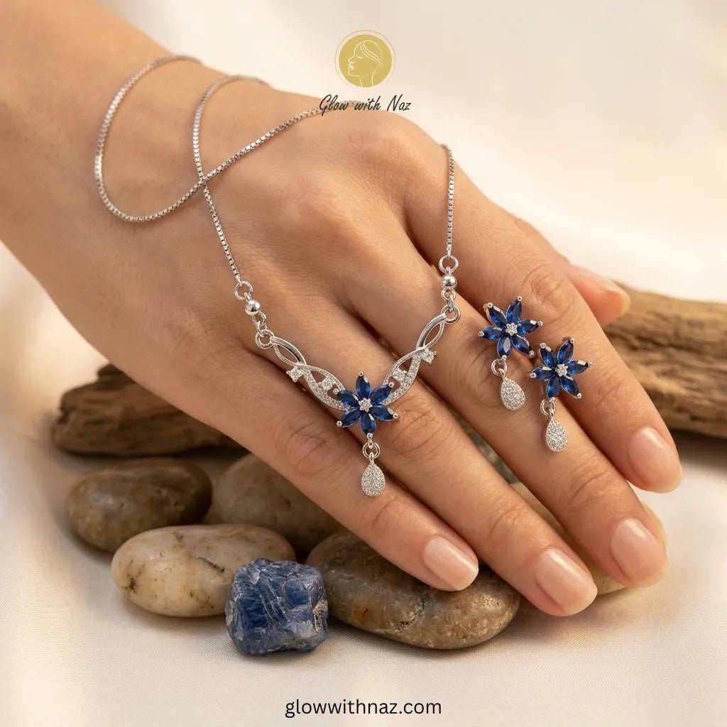 Original Zircon Blue Sapphire Necklace & Earrings Set - Original Zircon Blue Sapphire Necklace & Earrings SetJewelryGlow With NazGlow With NazN-N011N-N011Original Zircon Blue Sapphire Necklace & Earrings Set