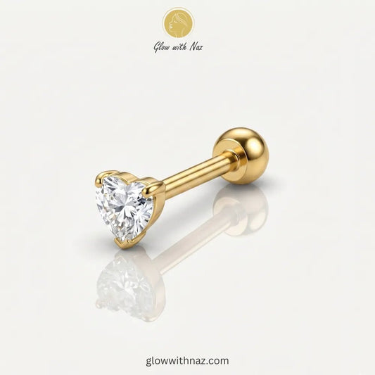 Premium Gold Heart Zircon Stainless Steel Nose Pin for Girls - Premium Gold Heart Zircon Stainless Steel Nose Pin for GirlsJewelryGlow With NazGlow With NazNR002NR002Gold heart zircon stainless steel barbell nose stud with ball back, anti-tarnish diamond style nose pin available online in Pakistan by Glow with Naz