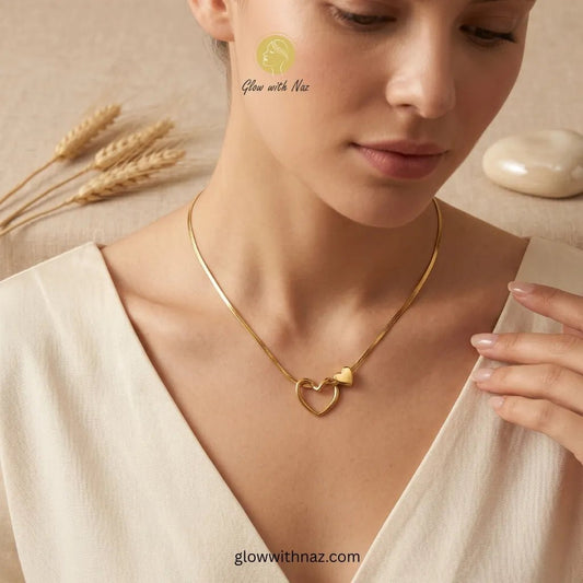 Premium Quality Double Heart Gold Necklace - Premium Quality Double Heart Gold NecklaceJewelryGlow With NazGlow With NazN-N036N-N036Premium Quality Double Heart Gold Necklace – Anti - Tarnish Pure Stainless Steel Snake Chain | Glow with Naz
