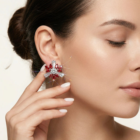 Royal Crimson Starburst Studs with Baguette Crystal Accents - Royal Crimson Starburst Studs with Baguette Crystal AccentsJewelryGlow with NazGlow With NazN-E005Royal Crimson Starburst Studs with Baguette Crystal Accents