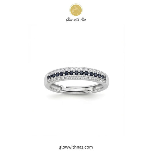 Silver zircon challa ring featuring a black line CZ stone accent by Glow With Naz